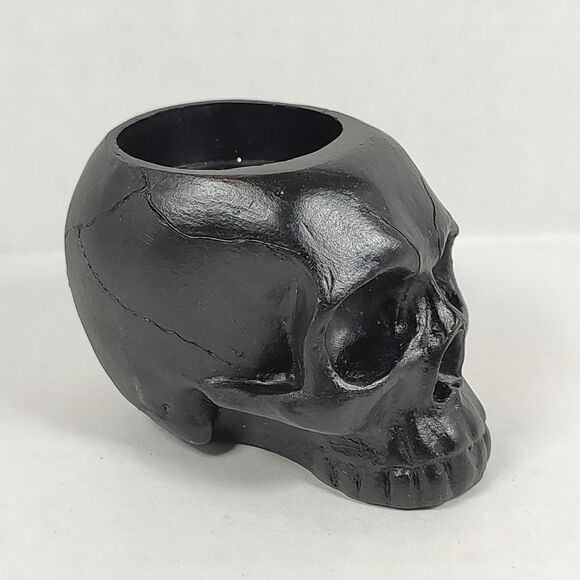 Black Resin Tea Light Candle Votive Holder Skull Bones Head Holiday Seasonal New - Picture 2 of 9